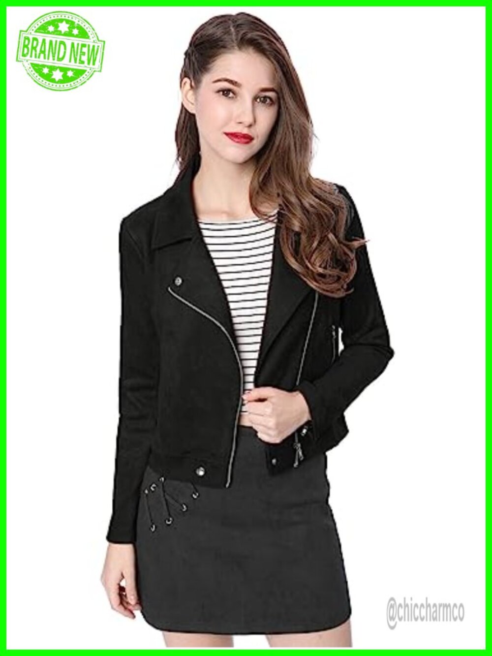 Faux Suede Moto Jacket Convertible Collar Zip Up Asymmetric